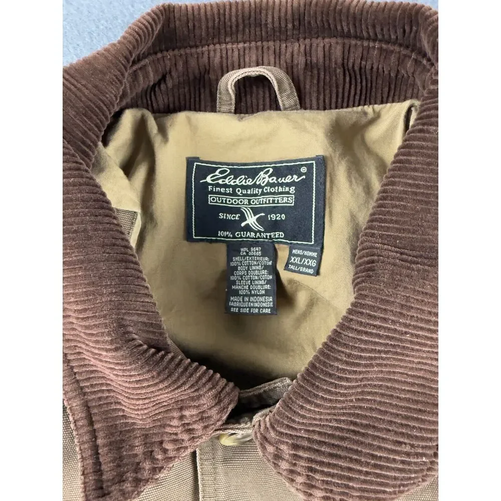 Eddie Bauer Jacket Mens XXL Brown Corduroy Collar Canvas Barn Field Coat Vintage